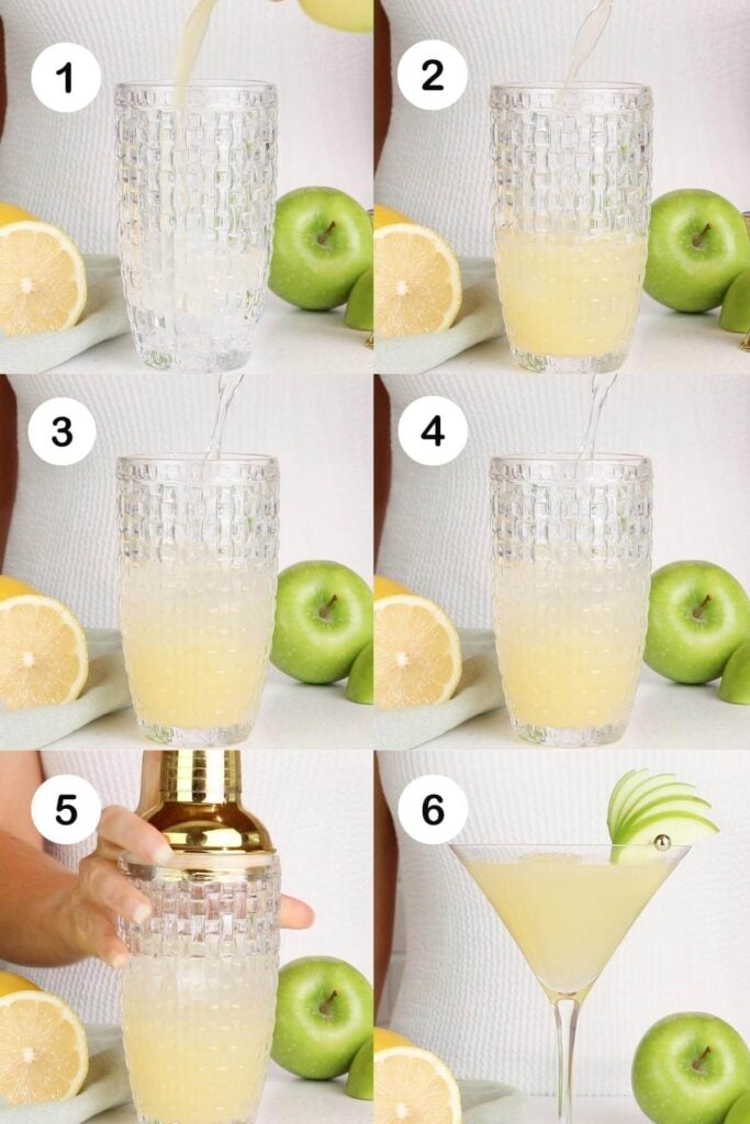 step by step instructions to make an appletini vodka mocktail