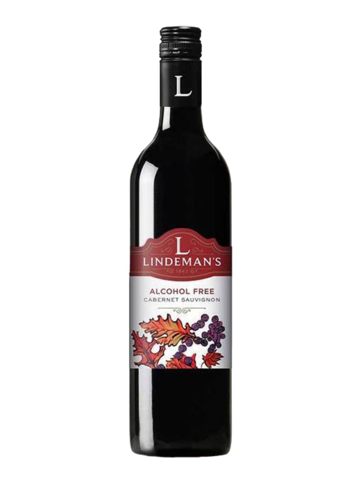 bottle of Lindemans non-alcoholic cabernet sauvignon on a white background.