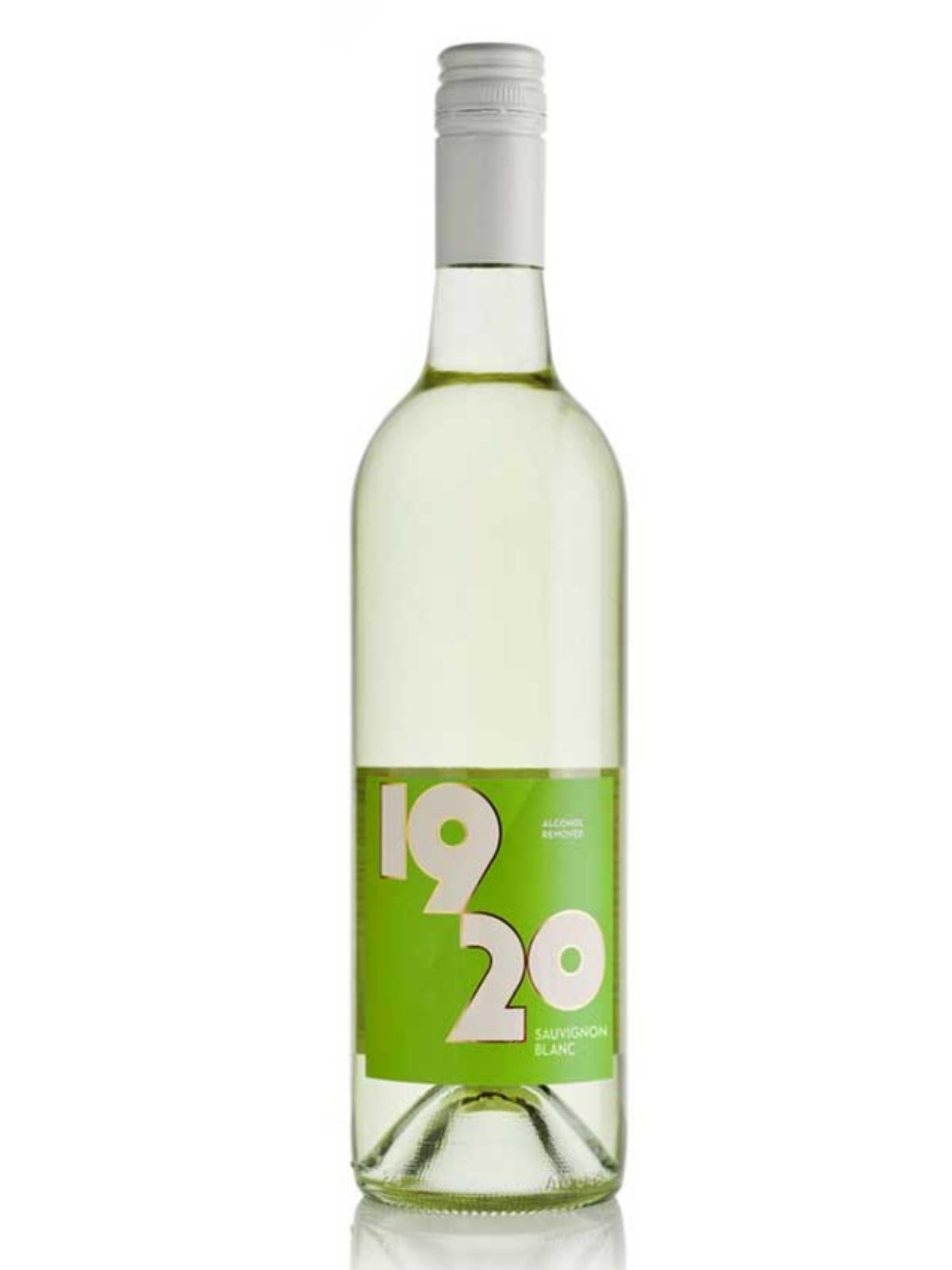 bottle of white wine with a green label and 1920 written in white with a white lid and background.