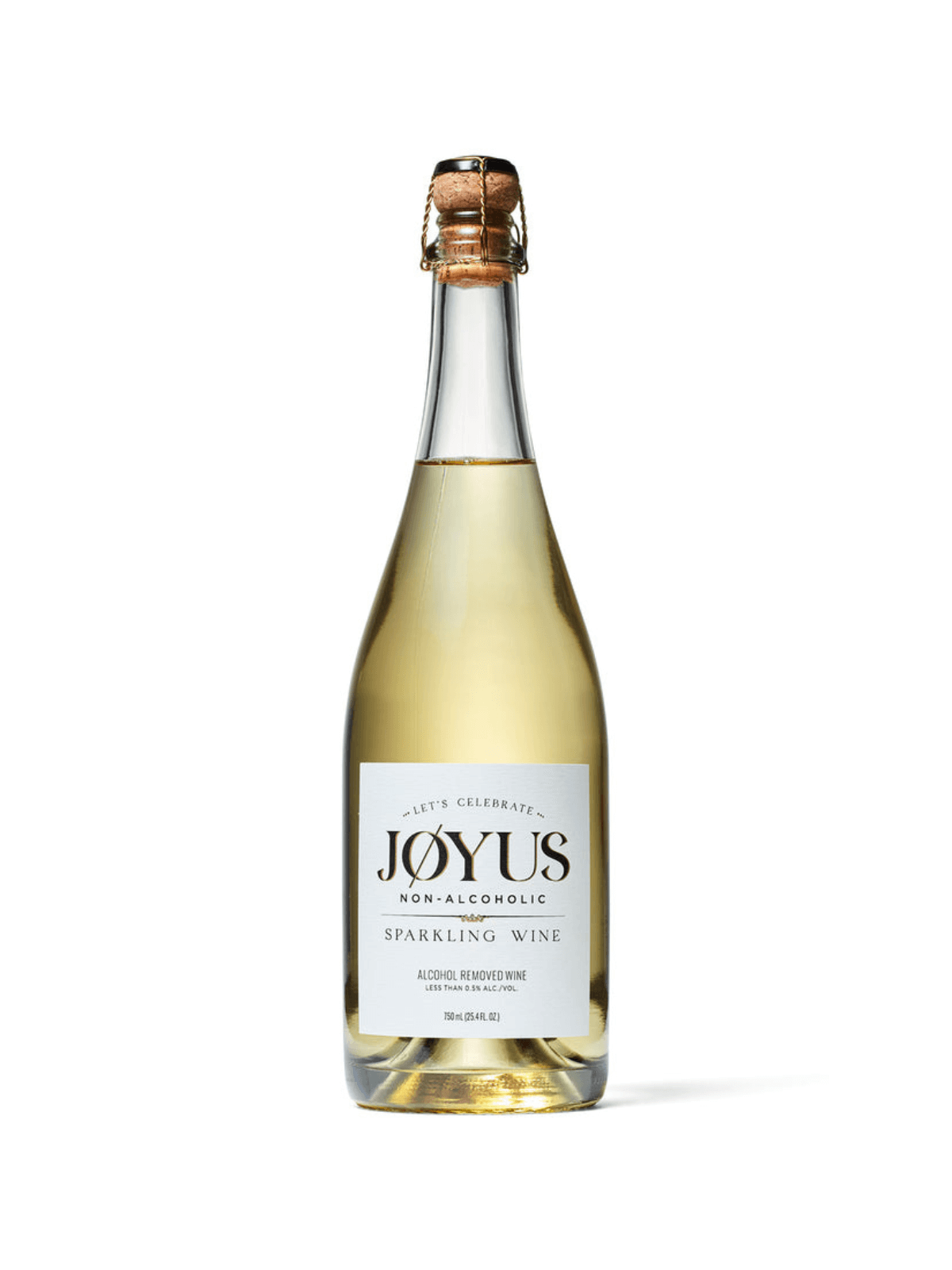 bottle of Joyus non-alcoholic champagne on a white background
