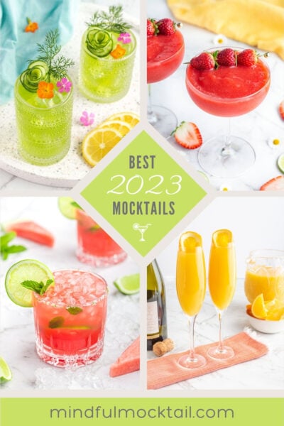 collage of four different mocktails recipes with text Best 2023 Mocktails