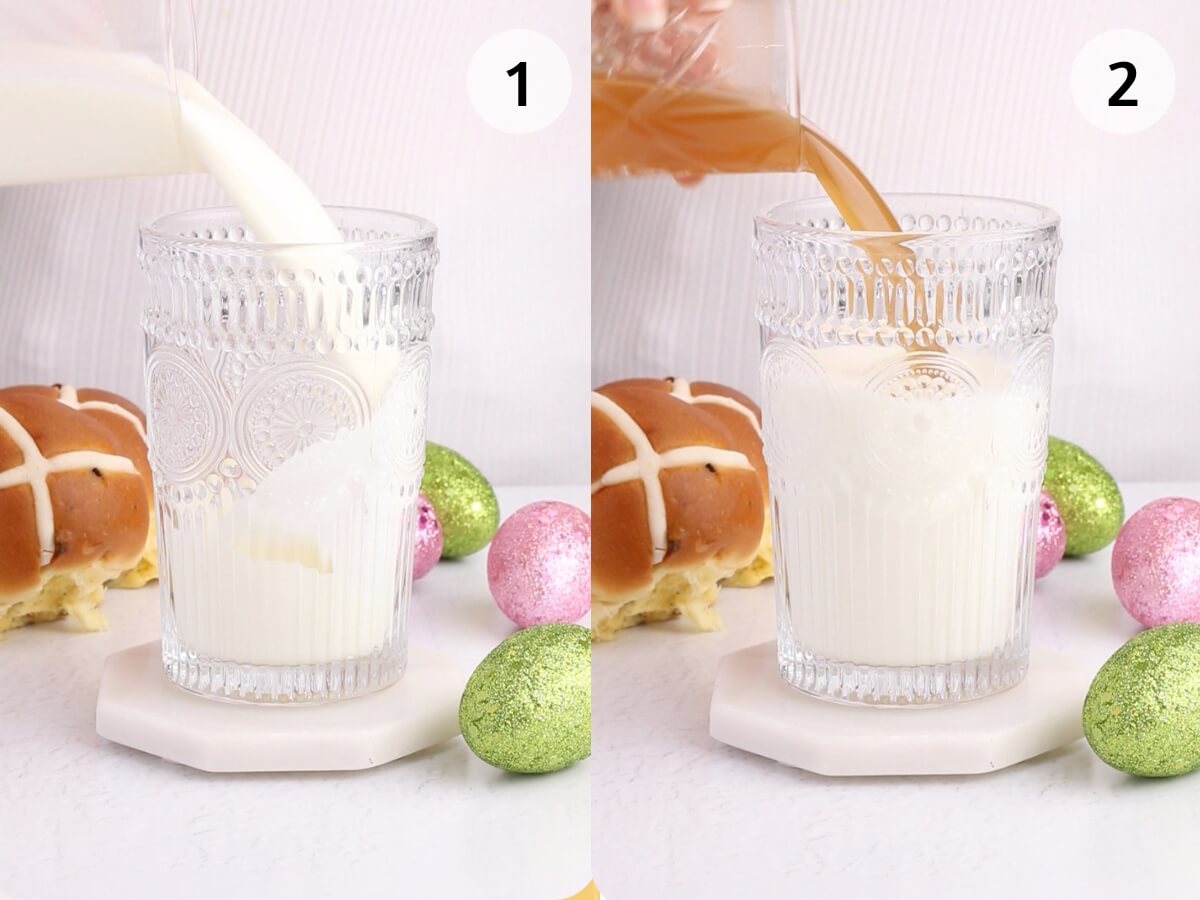 How to make a hot cross bun mocktail steps 1 and 2.