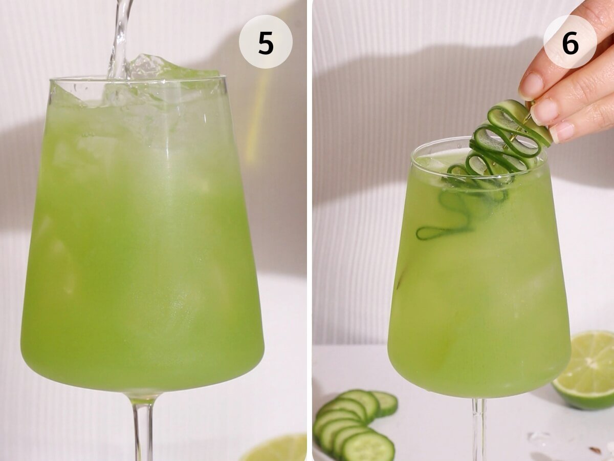 mocktail with cucumber process shots 5 and 6.