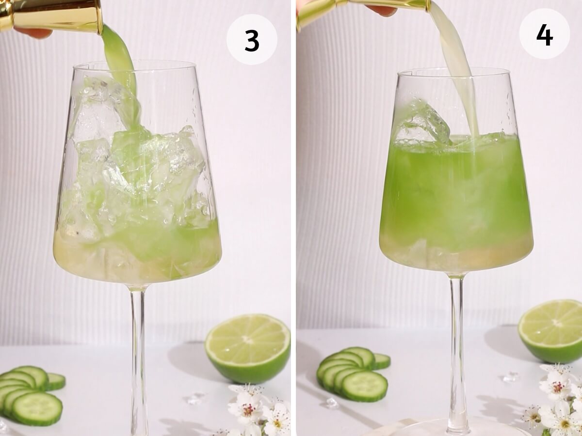 how to make cucumber lime mocktails steps 3 and 4.