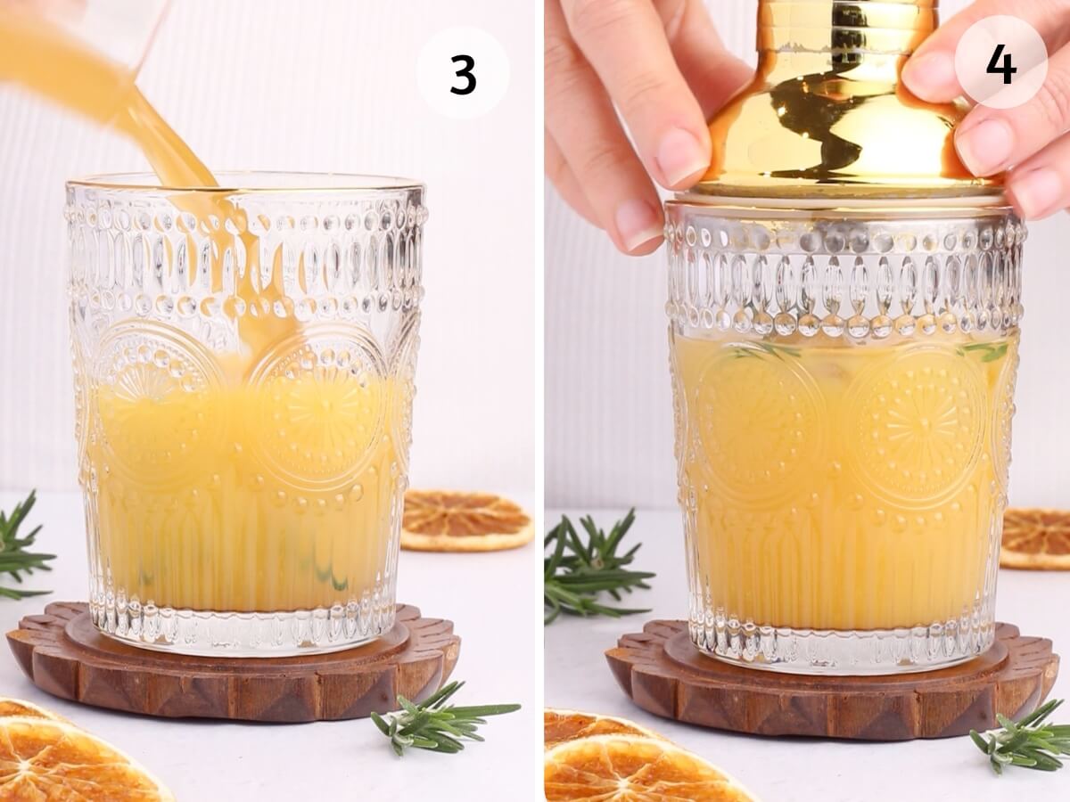 process shots for orange rosemary mocktails steps 3 and 4