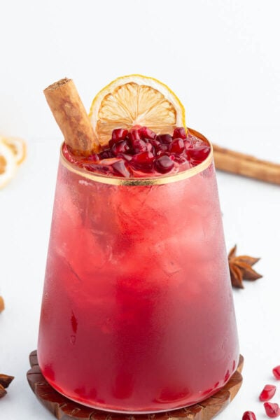 square image of pomegranate cinnamon mocktails