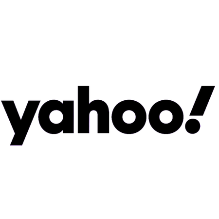 The image shows the Yahoo! logo with the word yahoo in lowercase black letters followed by an exclamation mark, all outlined in white.